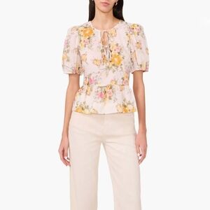 NWOT Parker The Alina Cotton Yellow Floral Peplum Summer Top
